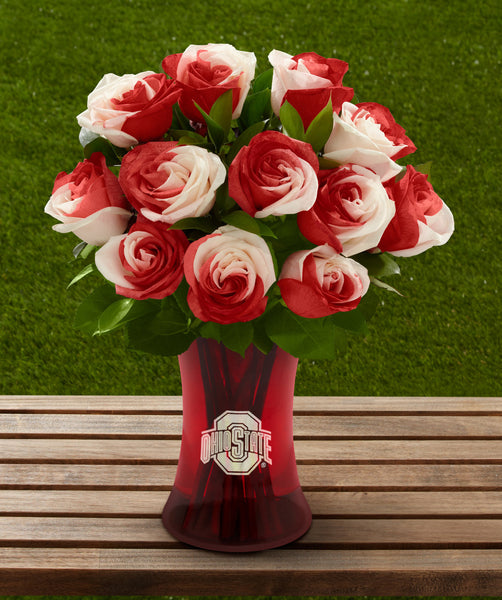 Ohio State University® Buckeyes® Rose Bouquet - 12 Stems - VASE INCLUDED