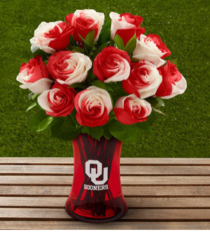 University of Oklahoma Sooners Rose Bouquet - 12 Stems - VASE INCLUDED