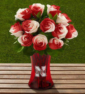 University of Nebraska Huskers Rose Bouquet - 12 Stems - VASE INCLUDED