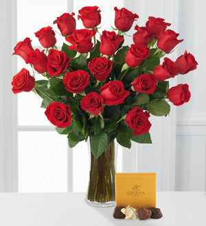 Two Dozen Red Roses with Godiva Chocolates