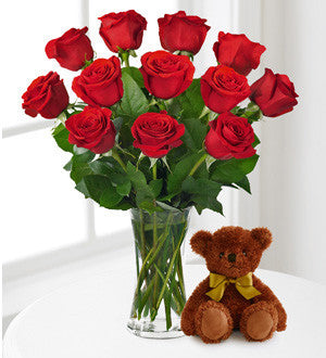 Red Roses and Hugs with Vase