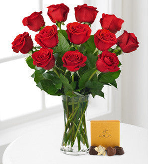 Red Rose Bouquet with Godiva Chocolates