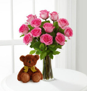 Pink Roses and Hugs with Vase