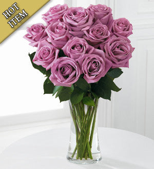 Lavender Rose Bouquet - 12 Stems of 20-inch Roses - VASE INCLUDED