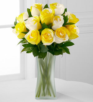Rising Sun Fiesta Rose Bouquet - 12 Stems - VASE INCLUDED