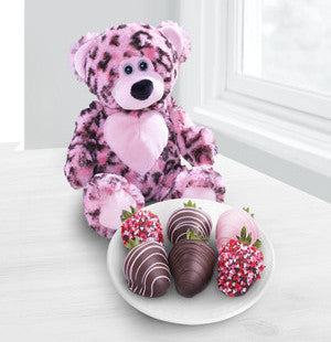 Chocolate Dip Delights Real Chocolate Covered Strawberries with Hugs Bear - 6pc