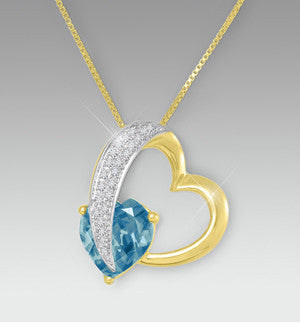 10mm Swiss Blue Topaz & Created White Sapphire Gold over Sterling Silver Heart Pendant