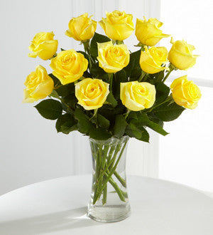 One Dozen Yellow Roses w/ FREE Vase