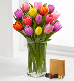 Rush of Color Assorted Tulip Bouquet with Chocolates