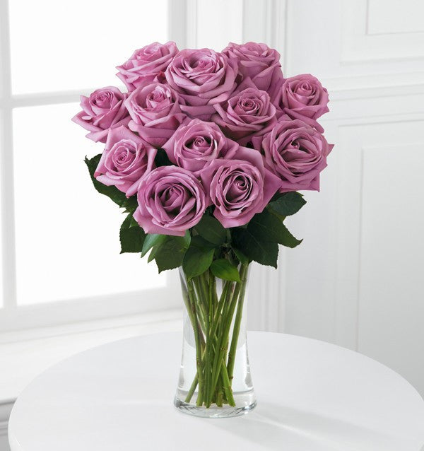 Lavender Rose Bouquet - 12 Stems of 20-inch Roses - VASE INCLUDED