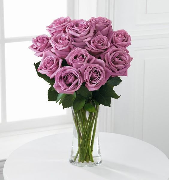 Lavender Rose Bouquet - 12 Stems of 20-inch Roses - VASE INCLUDED